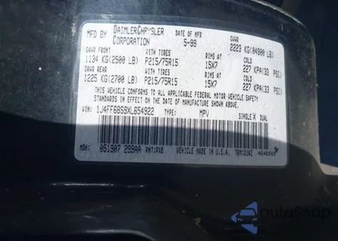 1999 Jeep Cherokee Sport/Classic from USA, damaged, VIN 1J4FF68S9XL654922